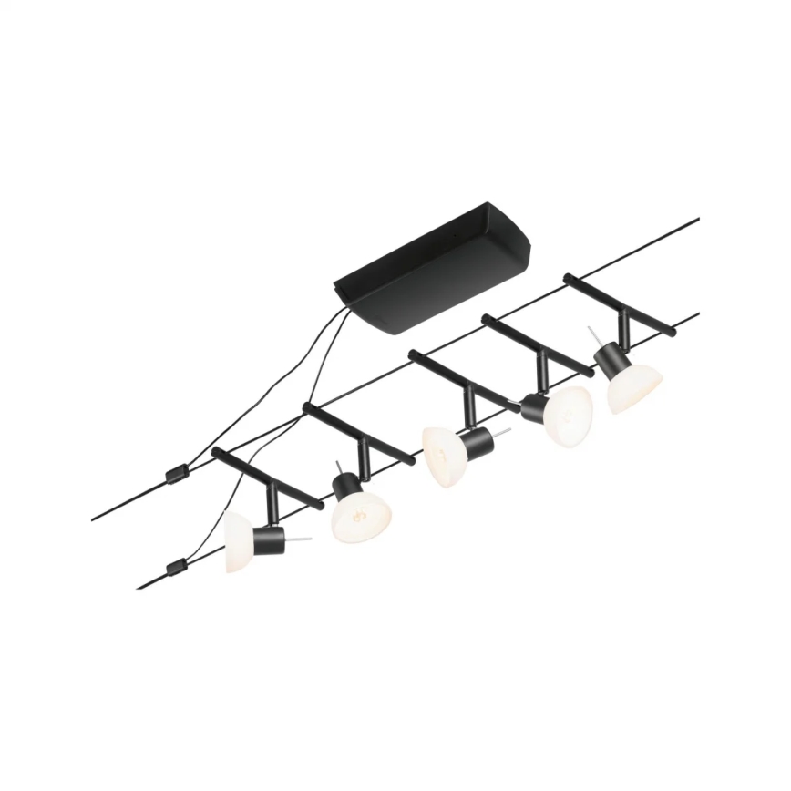 Paulmann 94450 - SADA 5xGU5,3/10W Kompletní lankový systém SHEELA 230V černá