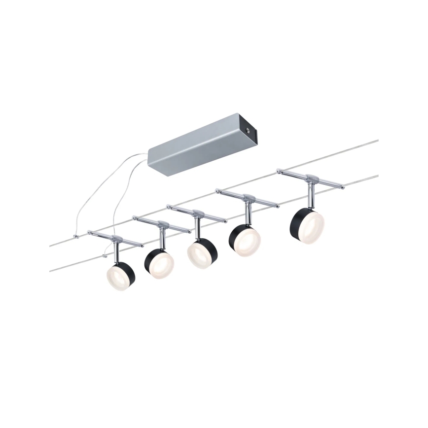 Paulmann 94457 - SADA 5xLED/4W Bodové svítidlo do lankového systému CLEAR 230V černá/lesklý chrom