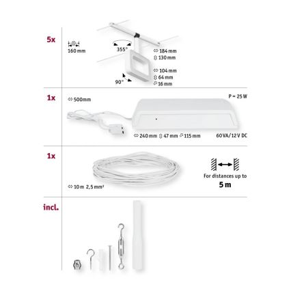 Paulmann 94483 - SADA 5xLED/4,8W Bodové svítidlo do lištového systému FRAME 230V bílá