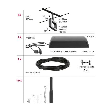 Paulmann 94485 - SADA 5xLED/4,8W Bodové svítidlo do lištového systému FRAME 230V černá