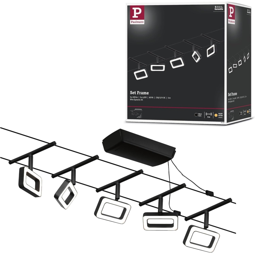 Paulmann 94485 - SADA 5xLED/4,8W Kompletní lankový systém FRAME 230V černá