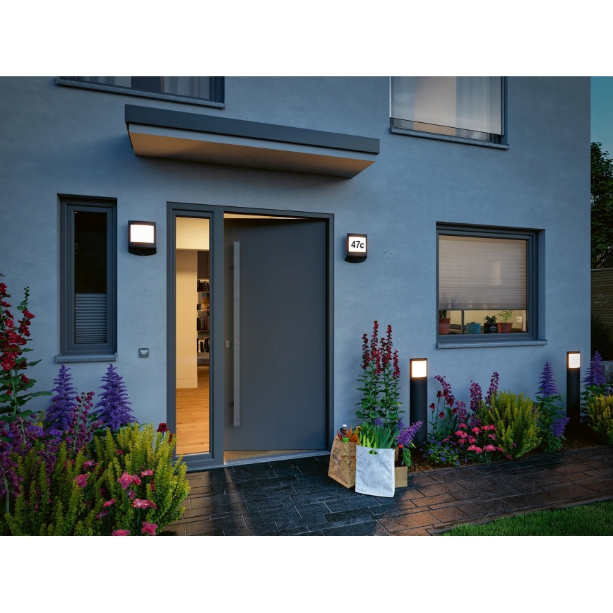 Paulmann 94514 - LED/8,5W IP44 Stmívatelné domovní číslo se senzorem pohybu a soumraku PADEA 230V antracit