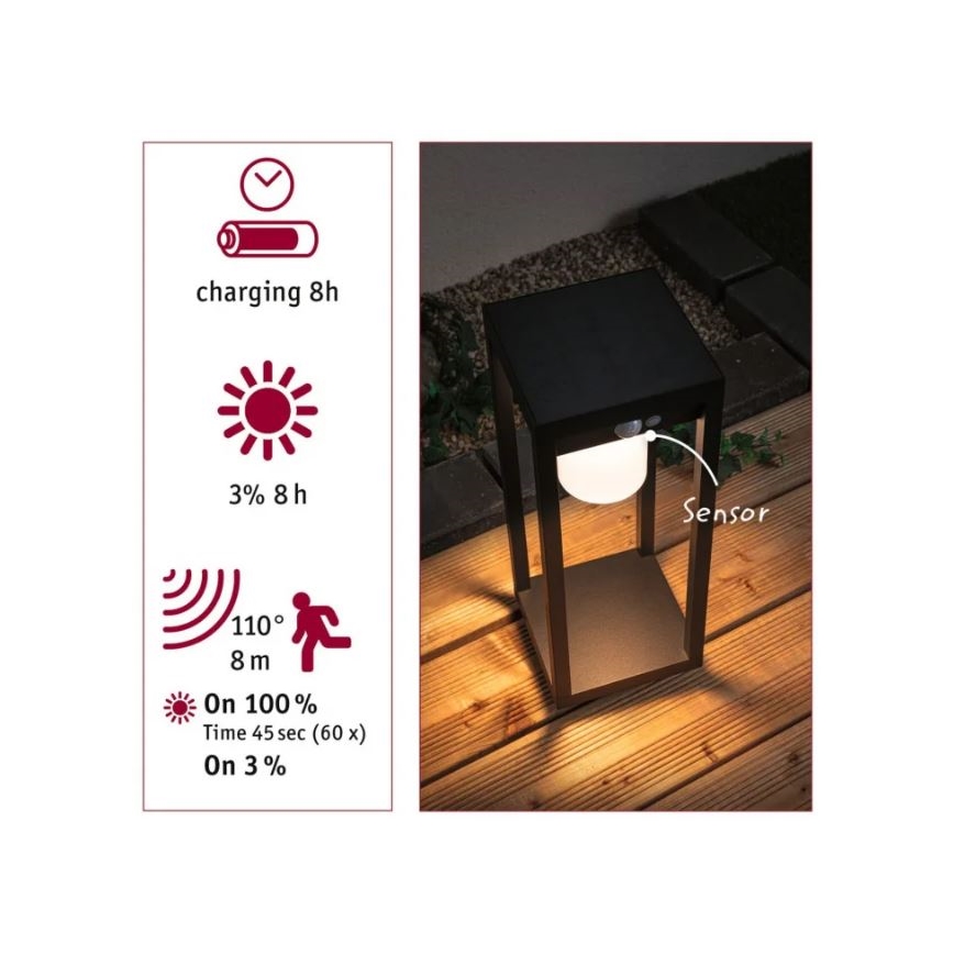 Paulmann 94573 - LED/5,5W IP44 Solární lampa se senzorem MARISOL 3,7V 2000 mAh