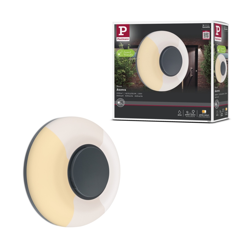 Paulmann 94955 - LED/20,5W IP65 Stmívatelné venkovní nástěnné svítidlo AUREVA 230V 2200/3000/4000K antracit