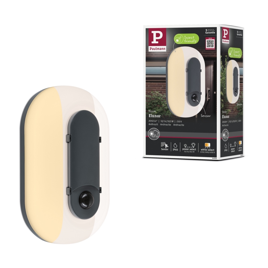 Paulmann 94957 - LED/18,5W IP65 Stmívatelné venkovní nástěnné svítidlo ELUNOR 230V 2200/3000/4000K antracit