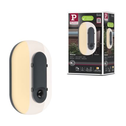 Paulmann 94958 - LED/18,5W IP65 Stmívatelné venkovní nástěnné svítidlo se senzorem pohybu a soumraku ELUNOR 230V 2200/3000/4000K antracit