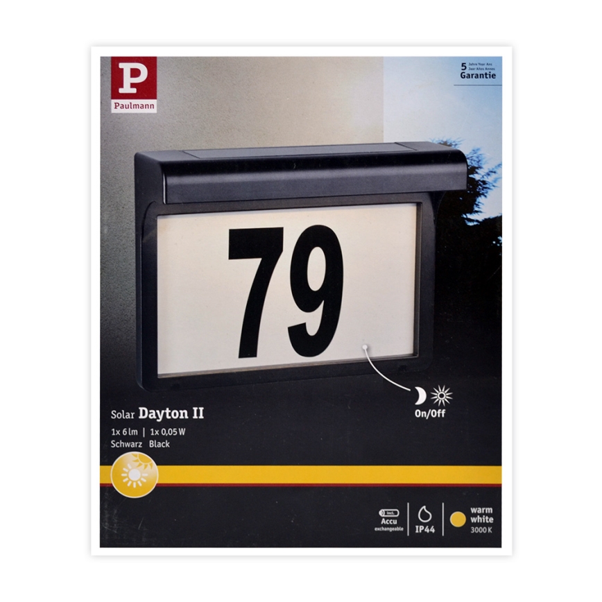 Paulmann 95388 - LED/0,05W IP44 Solární domovní číslo se senzorem DAYTON 1,2V 600 mAh
