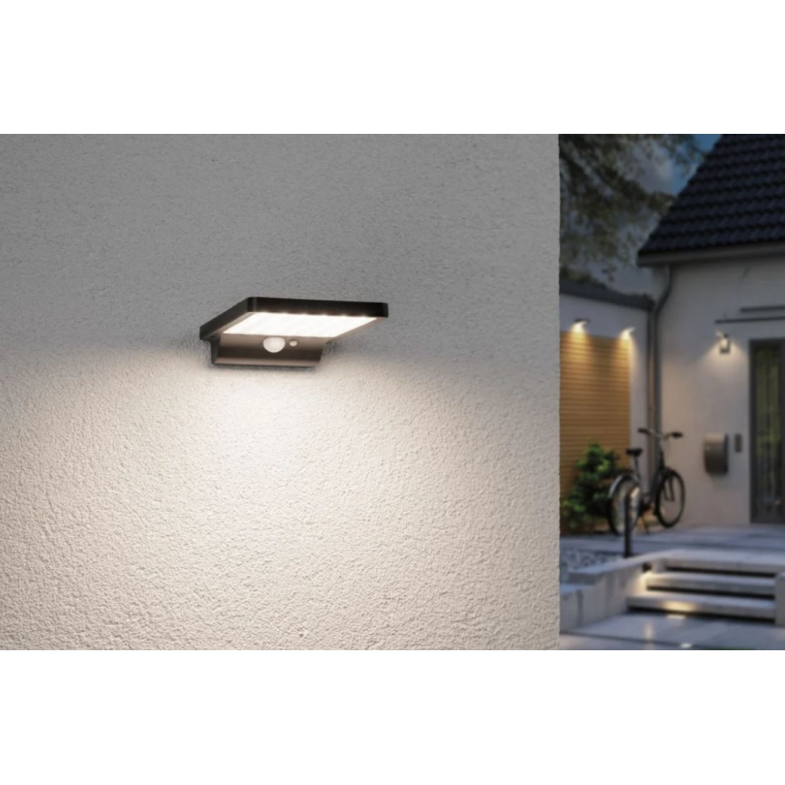 Paulmann 95393 - LED/4W IP44 Stmívatelné solární nástěnné svítidlo se senzorem SOLVEIG 3,7V 2000 mAh
