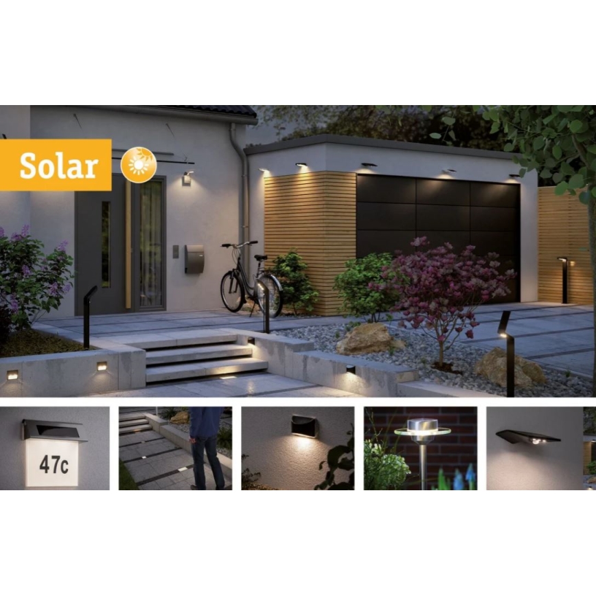 Paulmann 95393 - LED/4W IP44 Stmívatelné solární nástěnné svítidlo se senzorem SOLVEIG 3,7V 2000 mAh