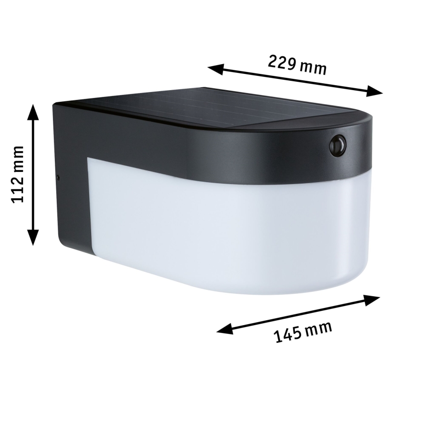 Paulmann 95747 - LED/2,3W IP44 Solární nástěnné svítidlo se senzorem CALYNE 3,7/230V 4000 mAh černá