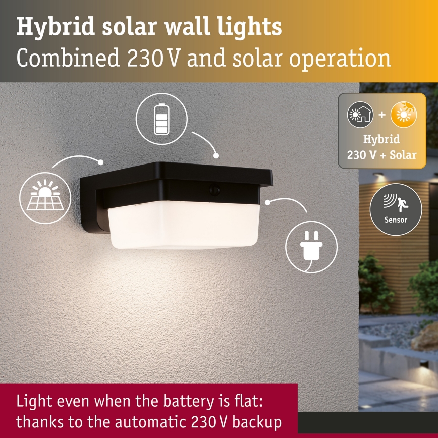 Paulmann 95748 - LED/2,3W IP44 Solární nástěnné svítidlo se senzorem ISLEEN 3,7/230V 4000 mAh černá
