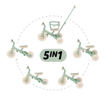 PETITE&MARS - Dětská tříkolka 5v1 TURBO LIMITED Green Twist