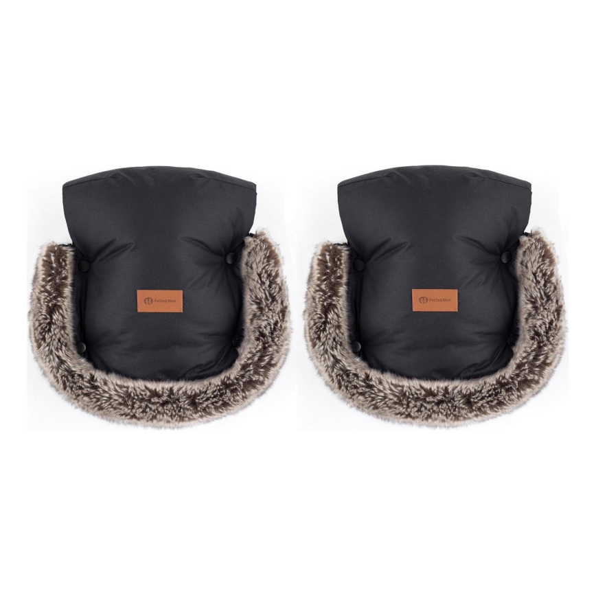 PETITE&MARS - Rukávníky na kočárek FURRY Forever Black