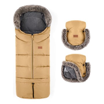 PETITE&MARS - SADA Dětský fusak 4v1 ARCTIC + rukávníky na kočárek FURRY Elegant Caramel