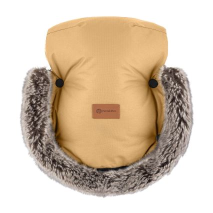 PETITE&MARS - SADA Dětský fusak 4v1 COMFY + rukávníky na kočárek FURRY Elegant Caramel