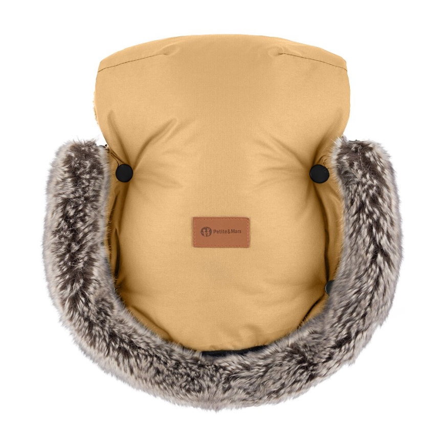 PETITE&MARS - SADA Dětský fusak 4v1 COMFY + rukávníky na kočárek FURRY Elegant Caramel