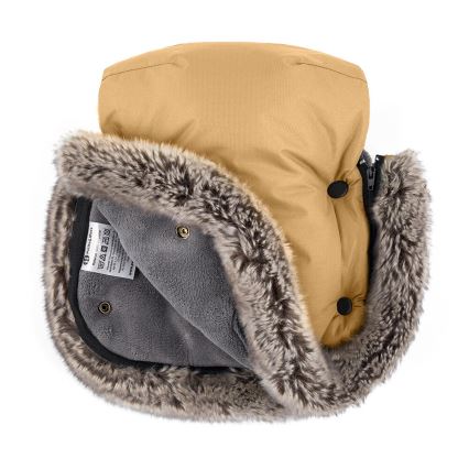 PETITE&MARS - SADA Dětský fusak 4v1 COMFY + rukávníky na kočárek FURRY Elegant Caramel