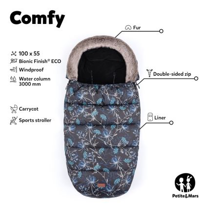 PETITE&MARS - SADA Dětský fusak 4v1 COMFY + rukávníky na kočárek FURRY Elegant Caramel