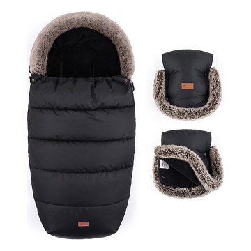 PETITE&MARS - SADA Dětský fusak 4v1 COMFY + rukávníky na kočárek FURRY Forever Black