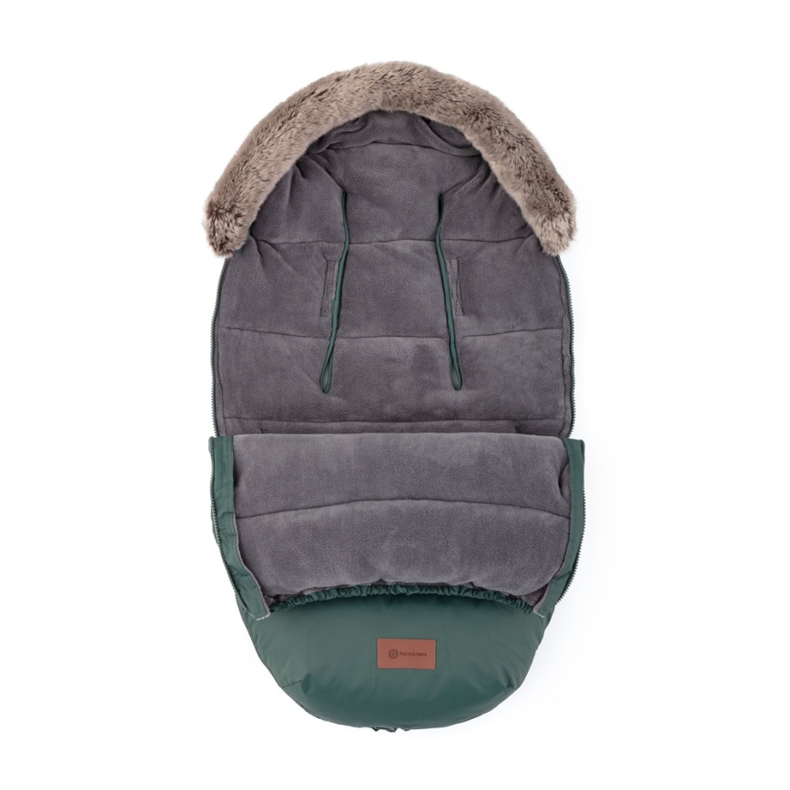 PETITE&MARS - SADA Dětský fusak 4v1 COMFY + rukávníky na kočárek FURRY Khaki
