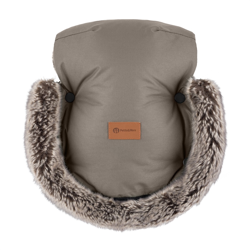 PETITE&MARS - SADA Dětský fusak 4v1 COMFY + rukávníky na kočárek FURRY Mocha Mousse