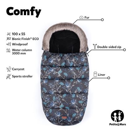 PETITE&MARS - SADA Dětský fusak 4v1 COMFY + rukávníky na kočárek FURRY Pastel Peach
