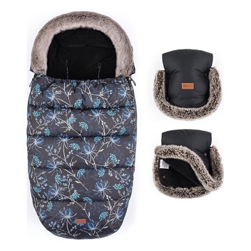 PETITE&MARS - SADA Dětský fusak 4v1 COMFY Stylish Beauty + rukávníky na kočárek FURRY Forever Black