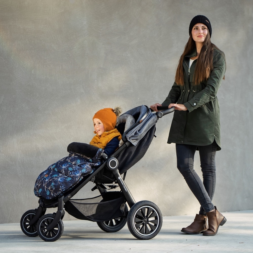 PETITE&MARS - SADA Dětský fusak 4v1 COMFY Stylish Beauty + rukávníky na kočárek FURRY Forever Black