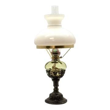 Petrolejová lampa BARBORA 50 cm lesní zelená zdobená cínem