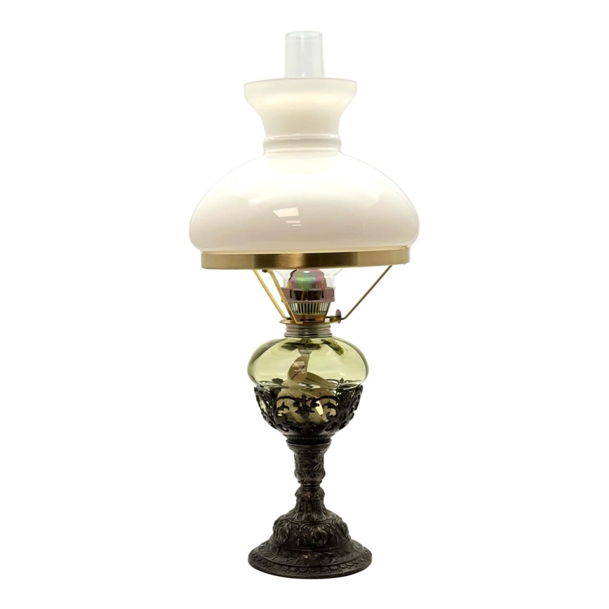 Petrolejová lampa BARBORA 50 cm lesní zelená zdobená cínem