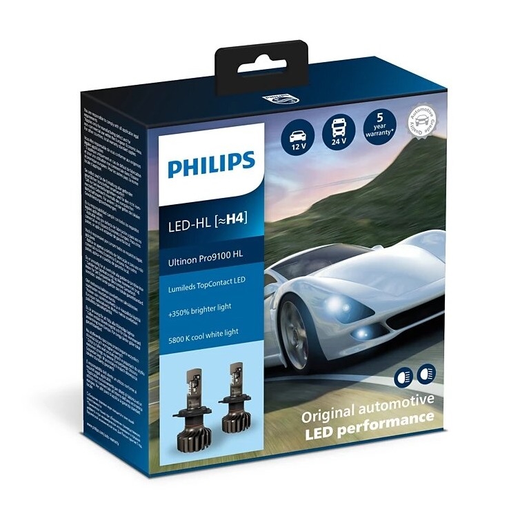 Philips 11342U91X2 -SADA 2x LED Autožárovka Ultinon 9100 H4 P43t-38/13,2W/12/24V 5800K