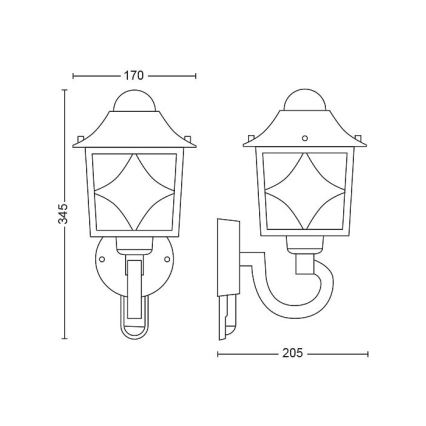 Philips - Venkovní nástěnné svítidlo se senzorem 1xE27/60W/230V IP44