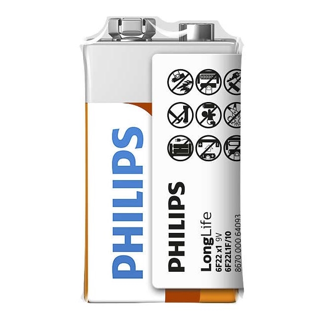 Philips 6F22L1F/10 - Zinkochloridová baterie 6F22 LONGLIFE 9V 150mAh