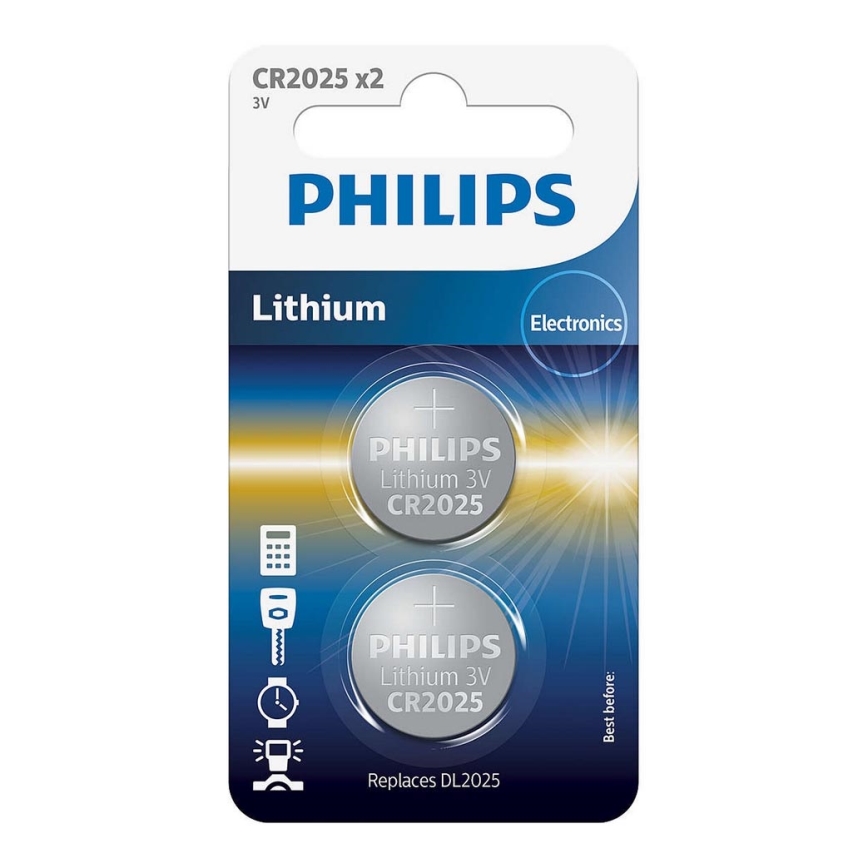 Philips CR2025P2/01B - 2 ks Lithiová baterie knoflíková CR2025 MINICELLS 3V