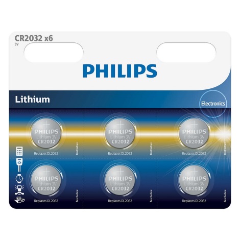 Philips CR2032P6/01B - 6 ks Lithiová baterie knoflíková CR2032 MINICELLS 3V