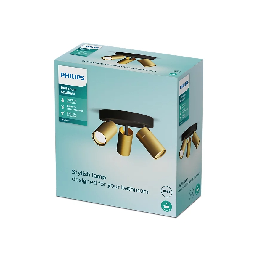 Philips - Koupelnové bodové svítidlo IDRIS 3xGU10/5W/230V IP44 černá/zlatá