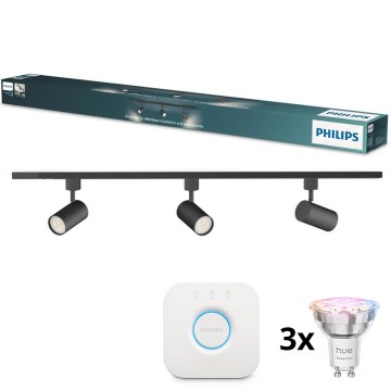 Philips - LED RGBW Stmívatelné bodové svítidlo v lištovém systému EASYLINK HUE 3xGU10/4,7W/230V 2200-6500K 1m černá + Hue bridge