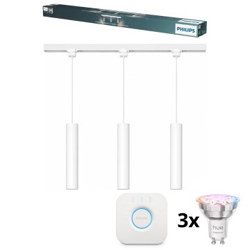 Philips - LED RGBW Stmívatelný lustr na lanku v lištovém systému EASYLINK HUE 3xGU10/4,7W/230V 2200-6500K 1m bílá + Hue bridge