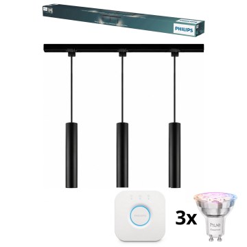 Philips - LED RGBW Stmívatelný lustr na lanku v lištovém systému EASYLINK HUE 3xGU10/4,7W/230V 2200-6500K 1m černá + Hue bridge