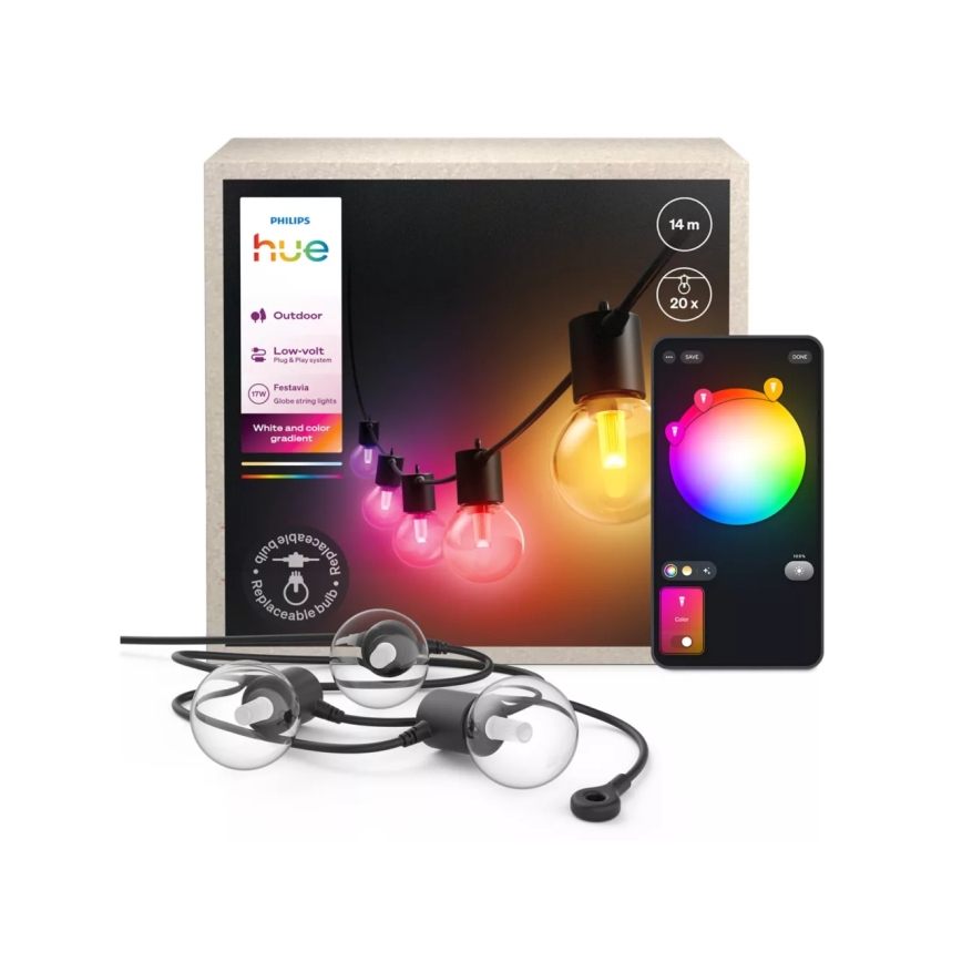 Philips - LED RGBW Stmívatelný venkovní řetěz Hue FESTAVIA 20xLED 14m IP65