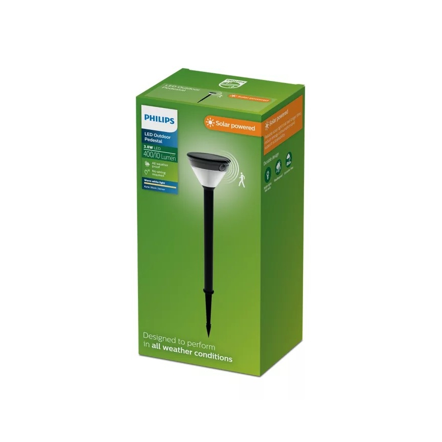 Philips - LED Solární lampa se senzorem KYNA LED/3,8W/3,7V 800 mAh 2700K IP44 černá