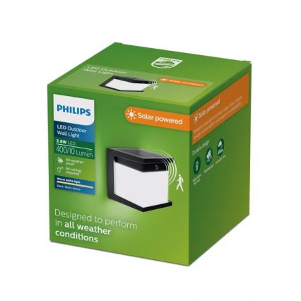 Philips - LED Solární nástěnné svítidlo se senzorem DIARA LED/3,8W/3,7V 800 mAh 2700K IP44 černá