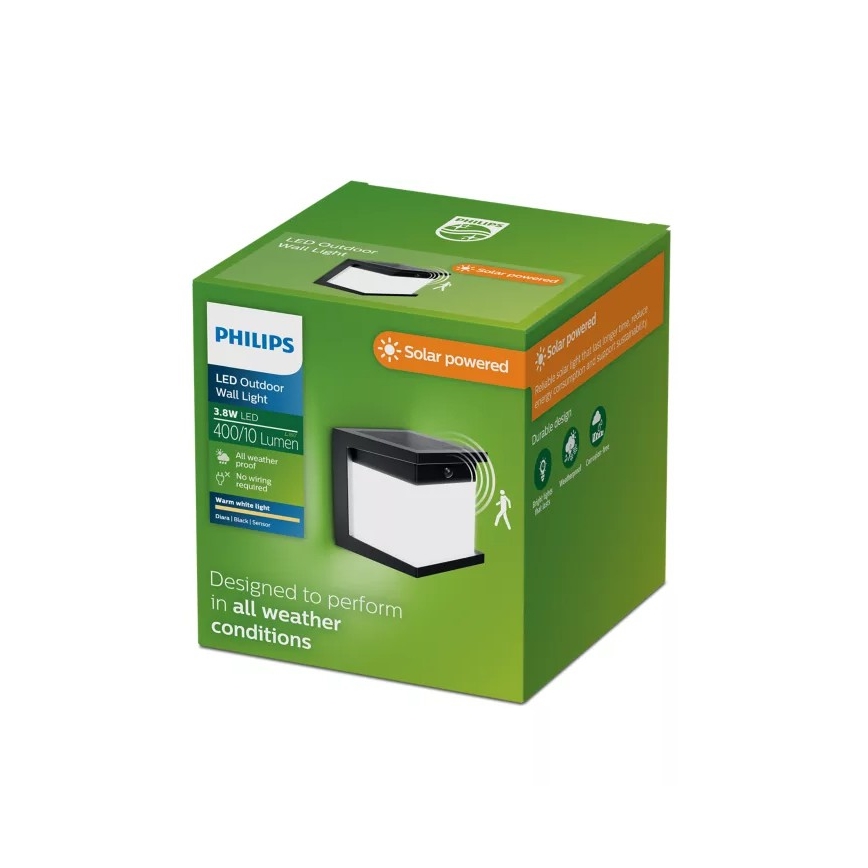 Philips - LED Solární nástěnné svítidlo se senzorem DIARA LED/3,8W/3,7V 800 mAh 2700K IP44 černá