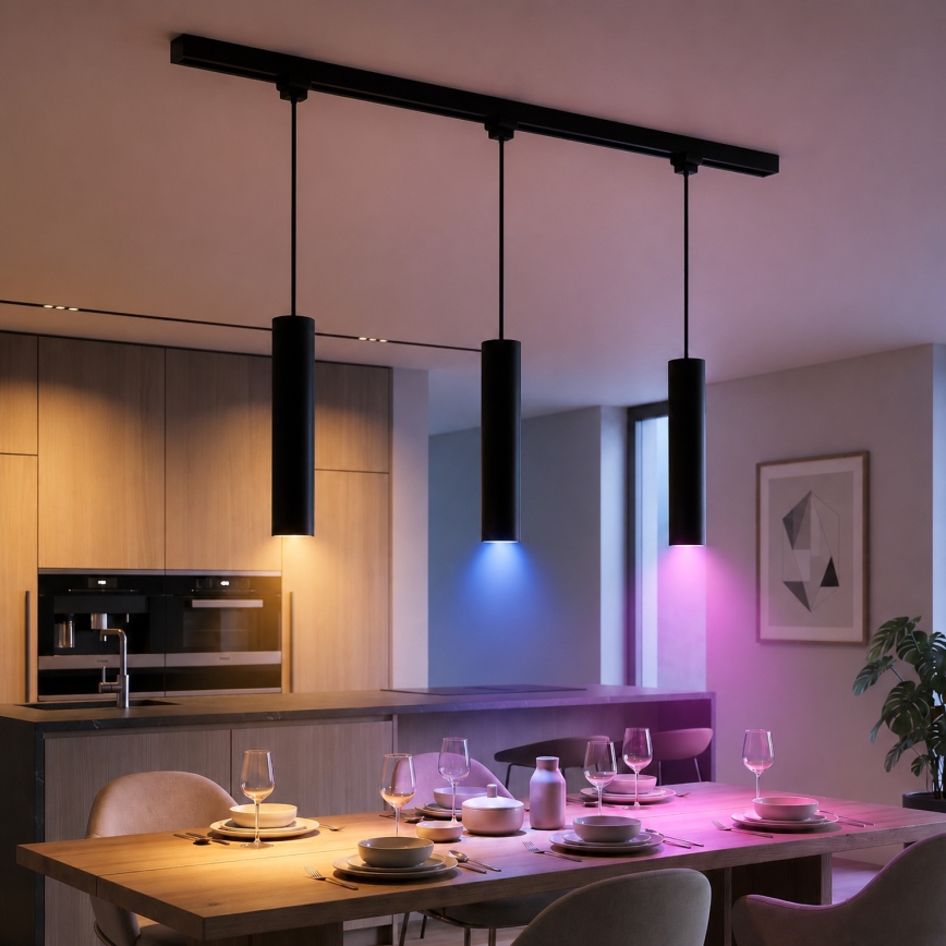 Philips - LED RGBW Stmívatelný lustr na lanku v lištovém systému EASYLINK HUE 3xGU10/4,7W/230V 2200-6500K 1m černá + Hue bridge