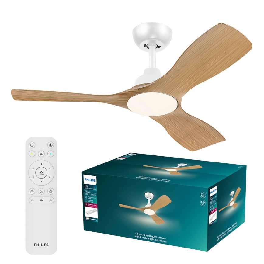 Philips - LED Stmívatelné stropní ventilátor OLAS LED/24W/230V pr. 106 cm bílá/hnědá + dálkové ovládání