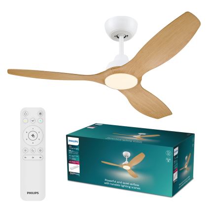 Philips - LED Stmívatelný stropní ventilátor OLAS LED/24W/230V pr. 132 cm bílá/hnědá + dálkové ovládání