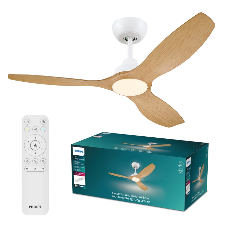 Philips - LED Stmívatelný stropní ventilátor OLAS LED/24W/230V pr. 132 cm bílá/hnědá + dálkové ovládání