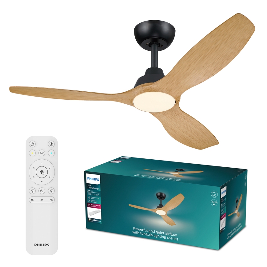Philips - LED Stmívatelný stropní ventilátor OLAS LED/24W/230V pr. 132 cm černá/hnědá + dálkové ovládání