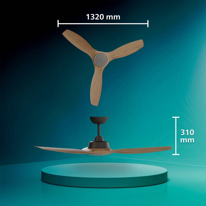 Philips - LED Stmívatelný stropní ventilátor OLAS LED/24W/230V pr. 132 cm černá/hnědá + dálkové ovládání