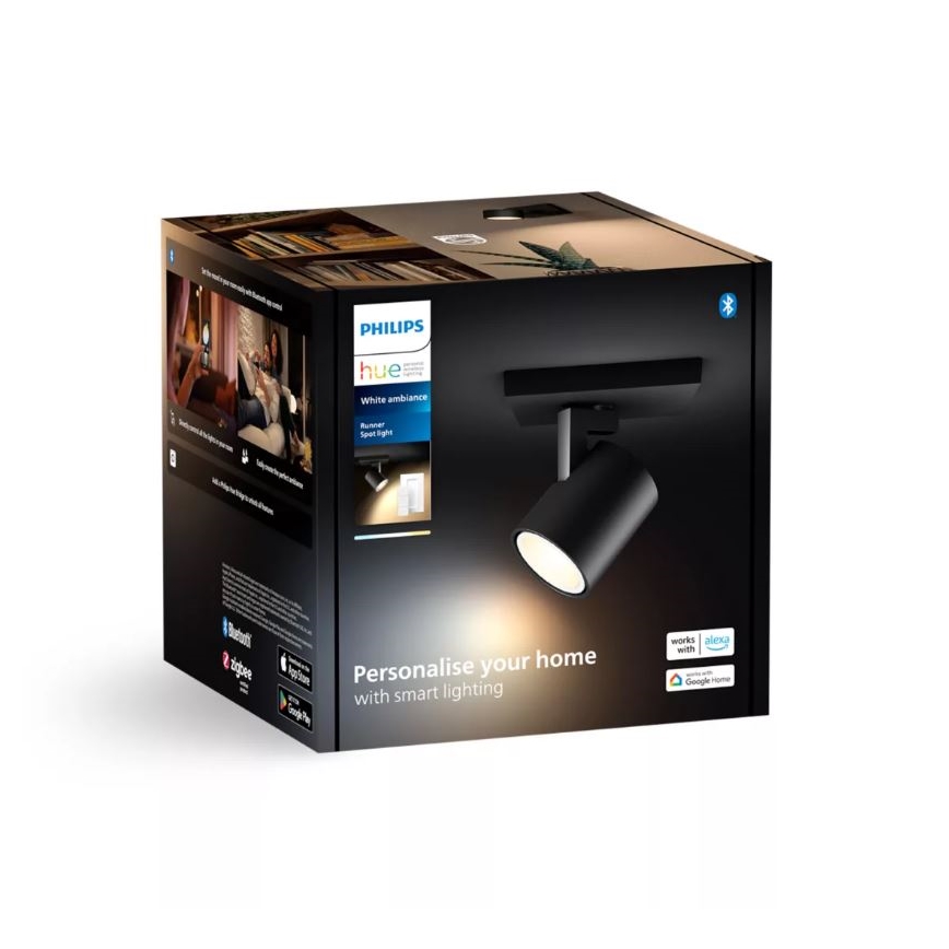 Philips - LED Stmívatelné bodové svítidlo Hue RUNNER 1xGU10/4,2W/230V 2200-6500K + dálkové ovládání černá